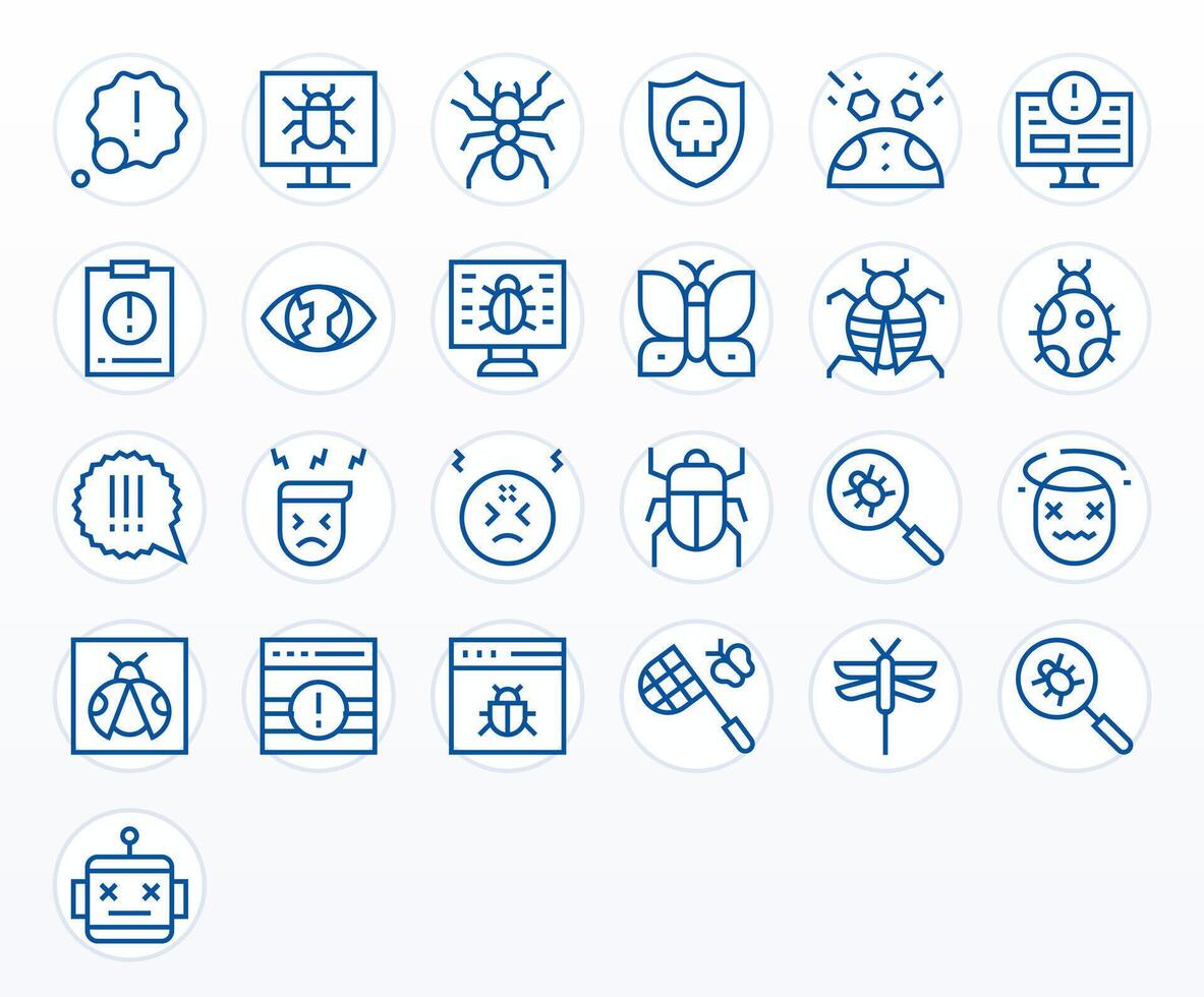 25 Regular Line Icons for Bug in crisp Retina Ready Grid Fitted resolution vector