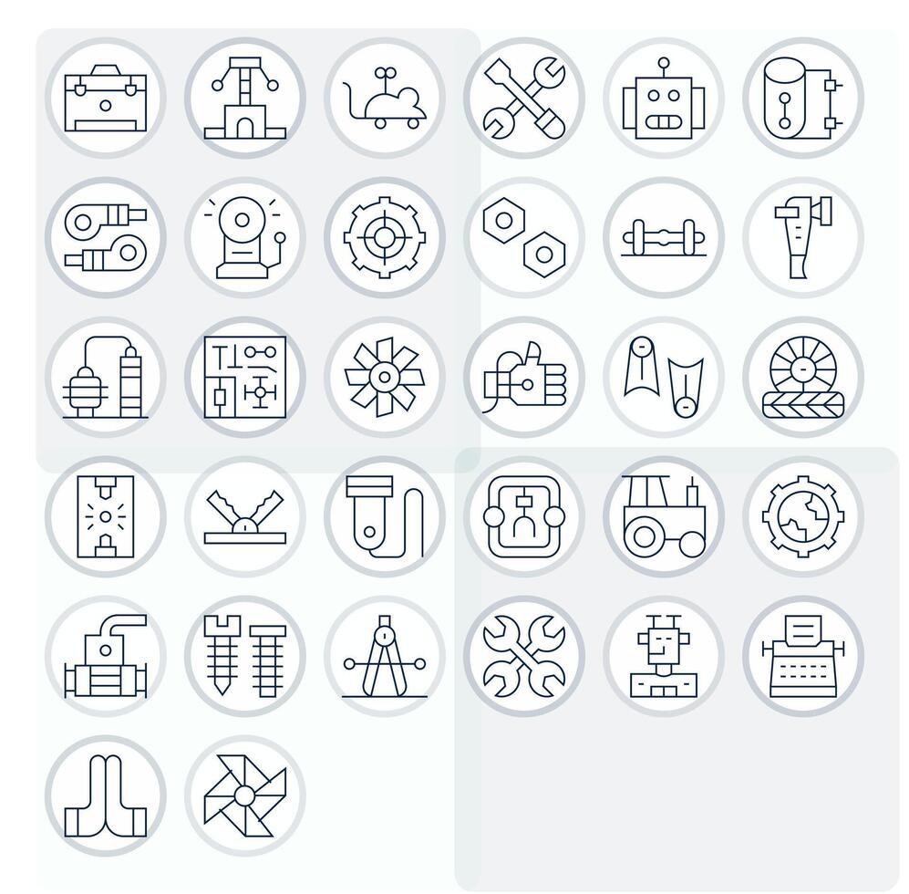 32 Thin Line Icons for Mechanical in crisp High Resolution Detail Enhanced resolution vector