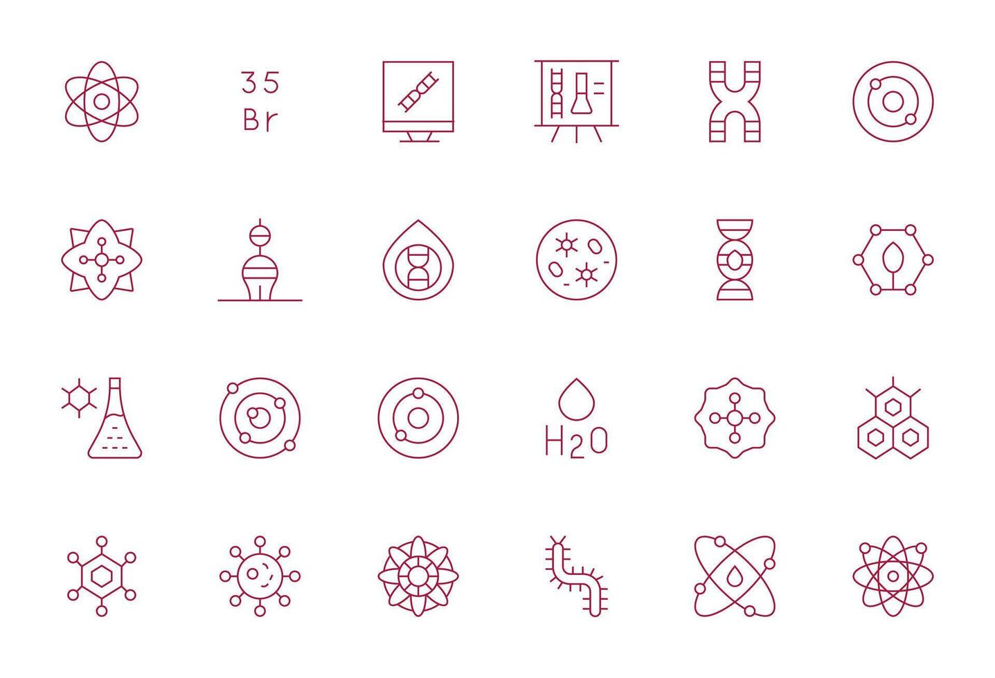 24 Thin Line Editable Icons for Molecule Graphics vector