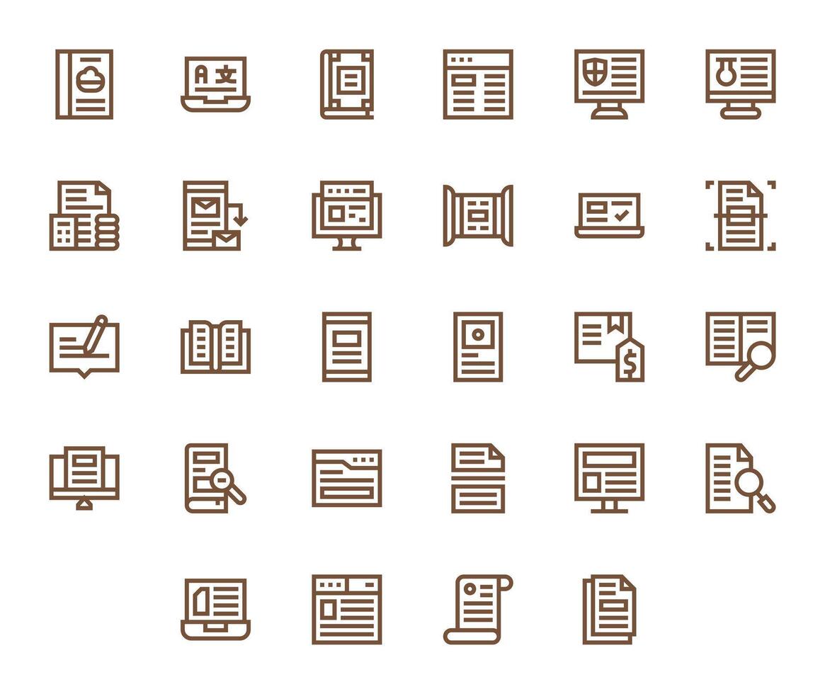 28 Icons for Digital Document optimized in Display Perfect 128x128 Bold Line resolution vector