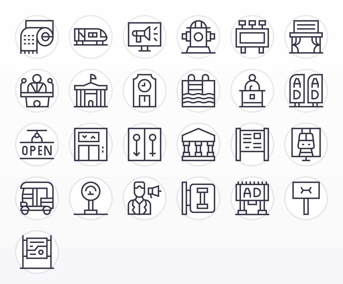 25 High Resolution Regular Line Icons optimized for Public Grid Fitted display vector