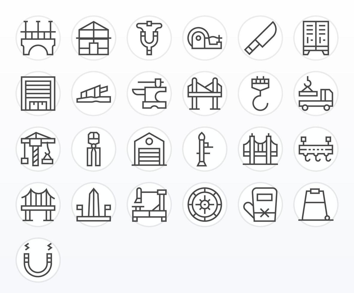 25 Icons for Steel featuring High Resolution Grid Fitted Regular Line Graphics vector
