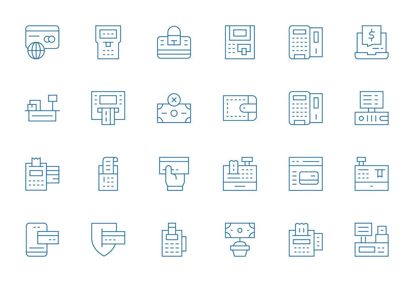 24 Thin Line Icons from Debit Card in 256x256 Pixel Aligned Quality vector