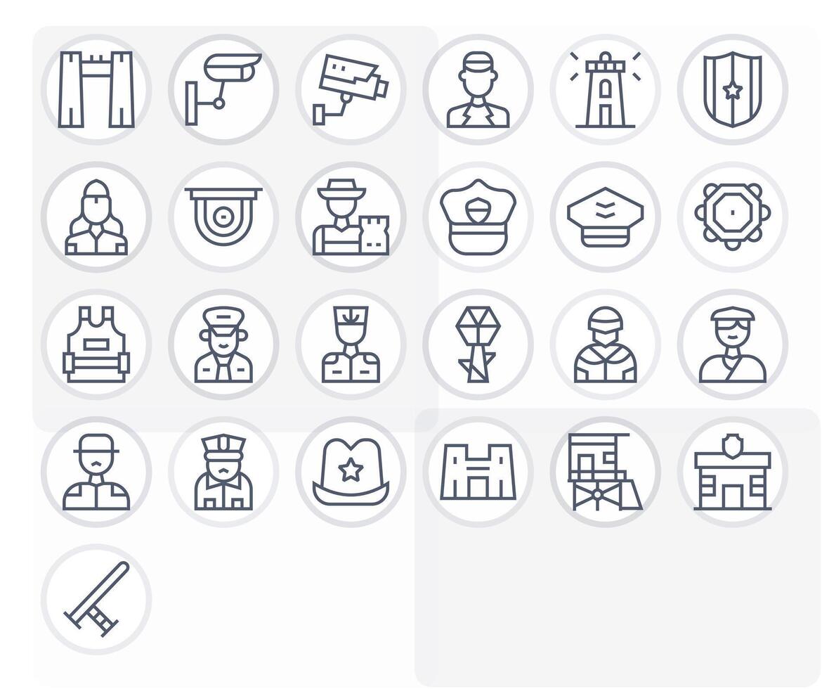 Guard Icon Collection with 25 High Resolution Regular Line Designs vector