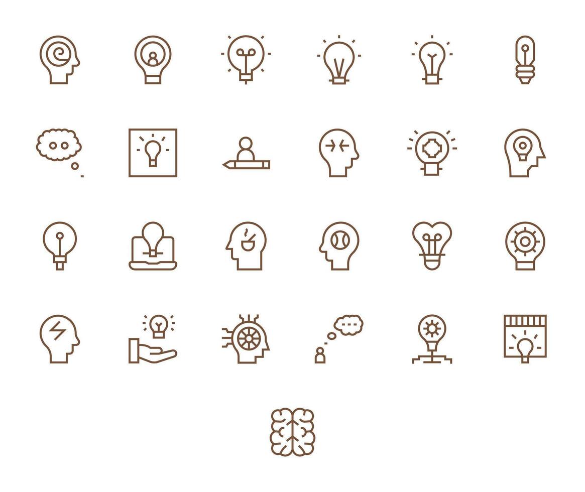 Thinking Icon Set with 25 Regular Line Retina Ready Pixel Optimized Graphics vector