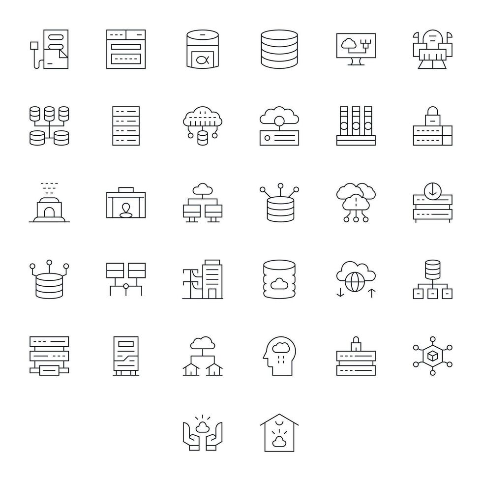32 64x64 Icons for Data Center in Grid Fitted Thin Line Format vector