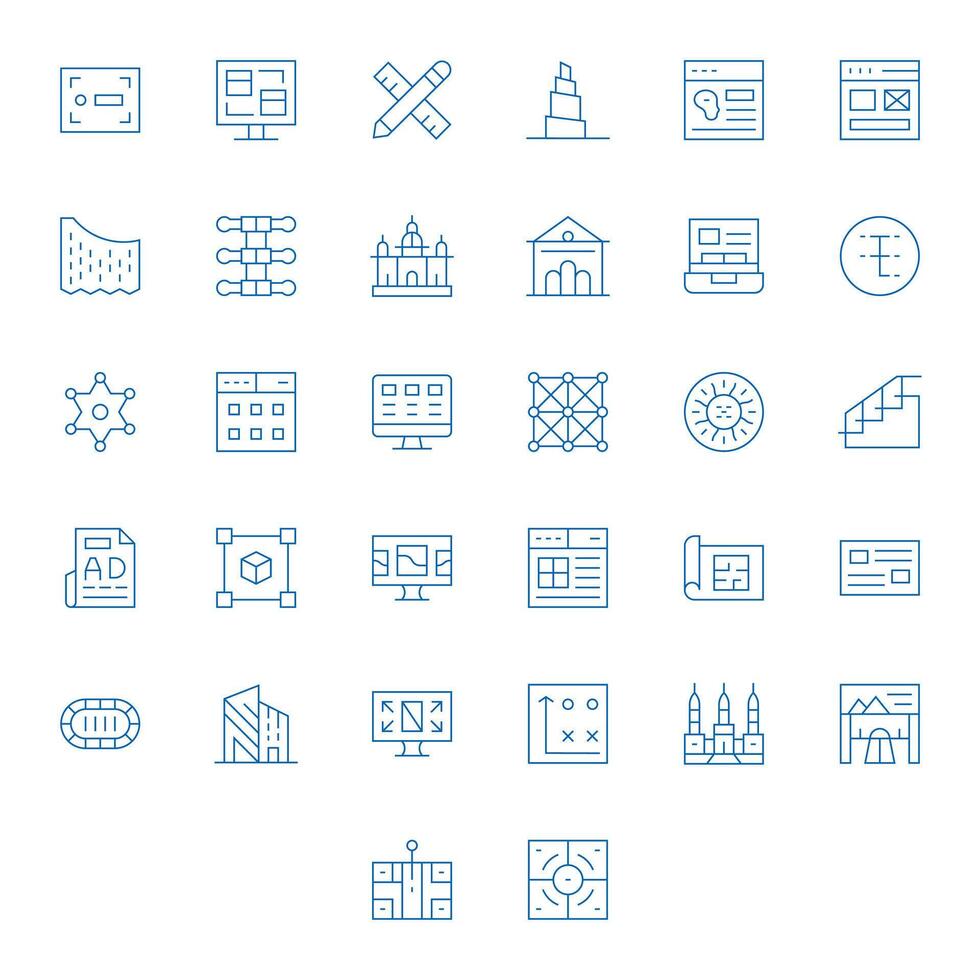 32 High Resolution Pixel Aligned Icons for Layout in Thin Line Theme vector