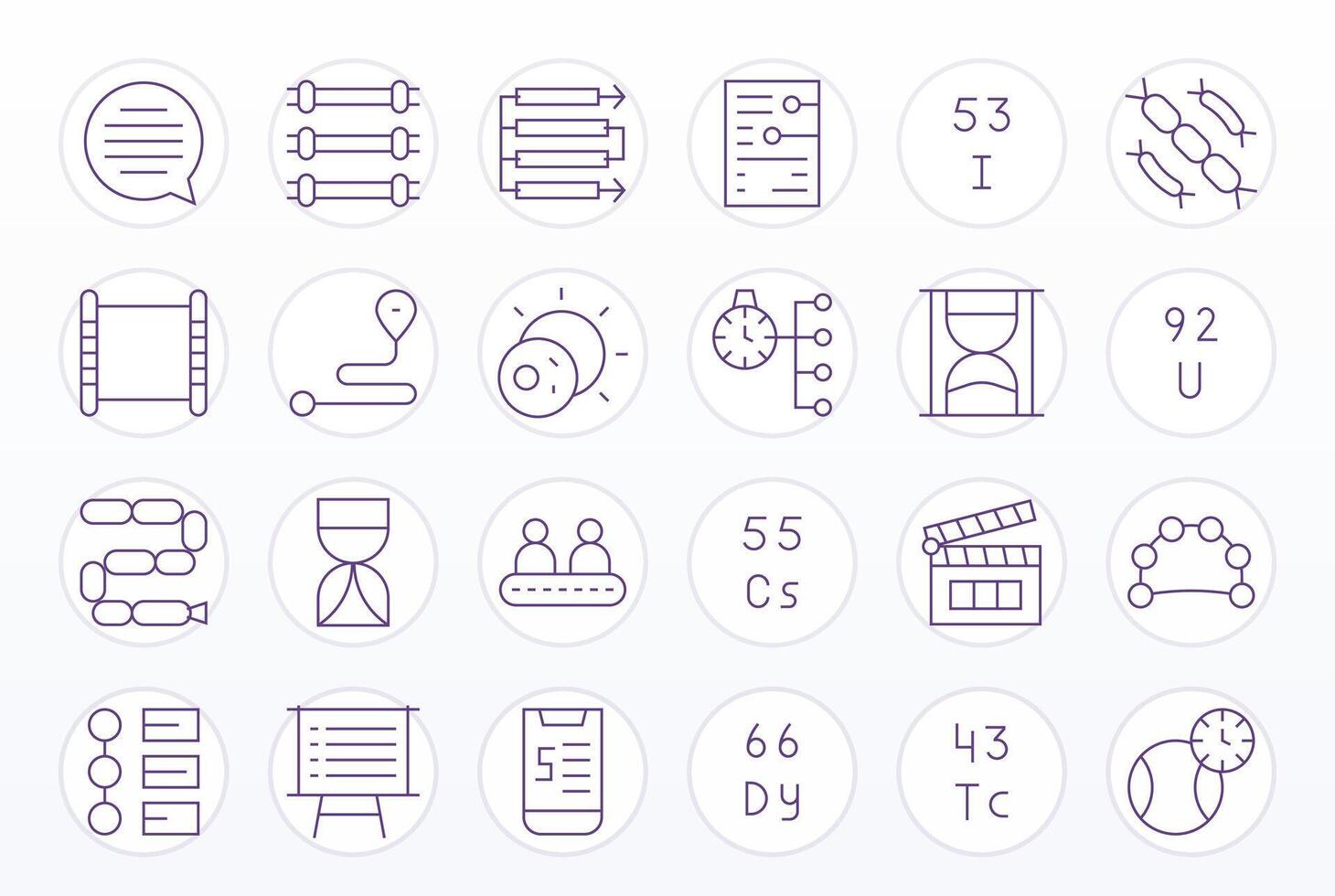 Thin Line Style Sequence Icons with 24 128x128 Editable Designs vector