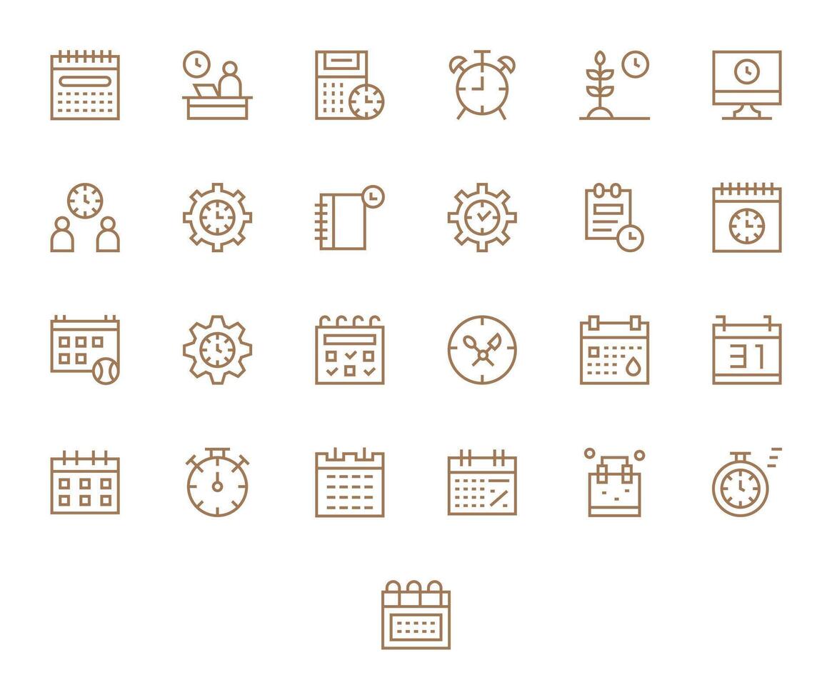 25 Icons for Time Management featuring High Resolution Pixel Optimized Regular Line Graphics vector