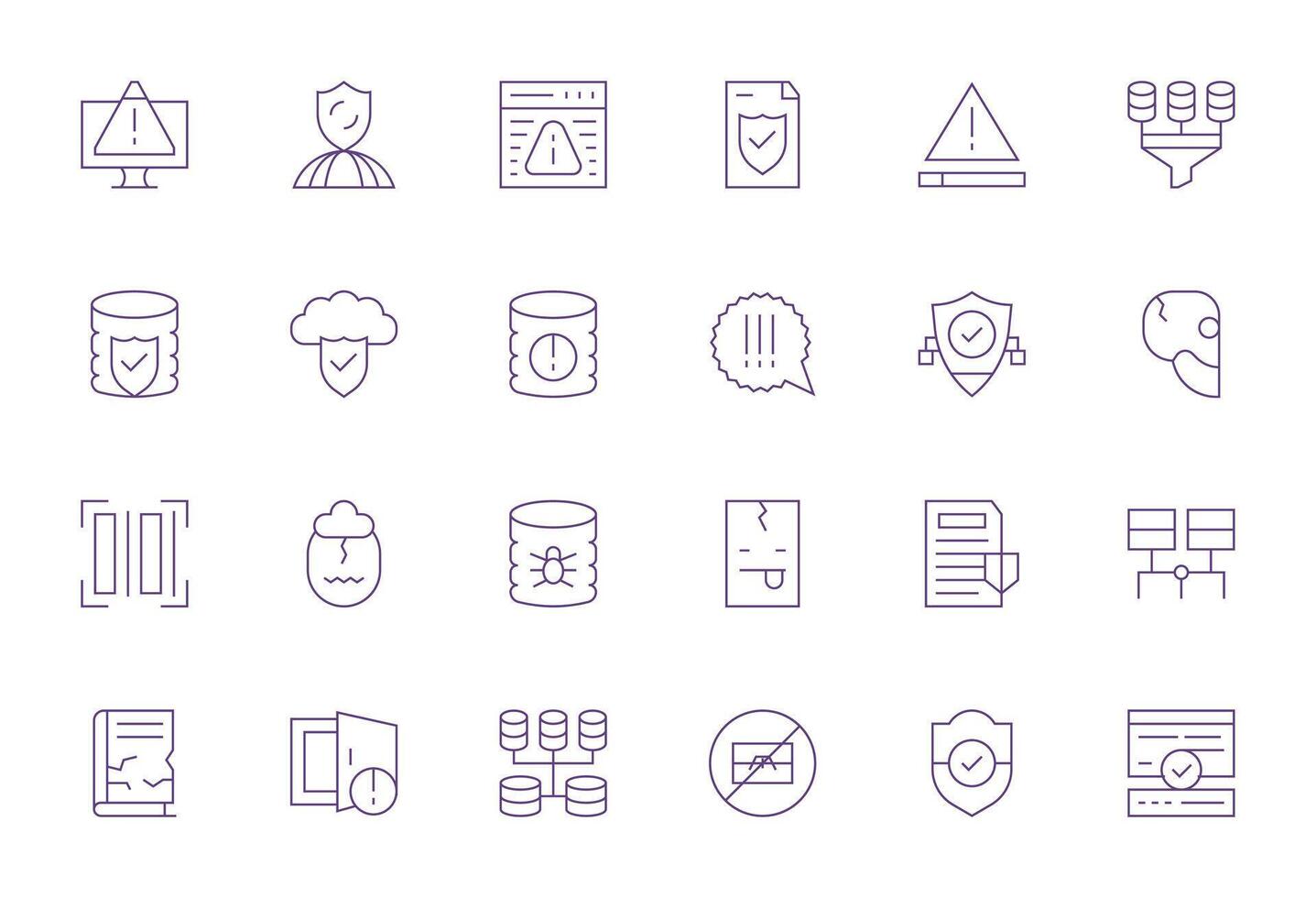 24 64x64 Grid Fitted Icons for Data Integrity in Thin Line Theme vector
