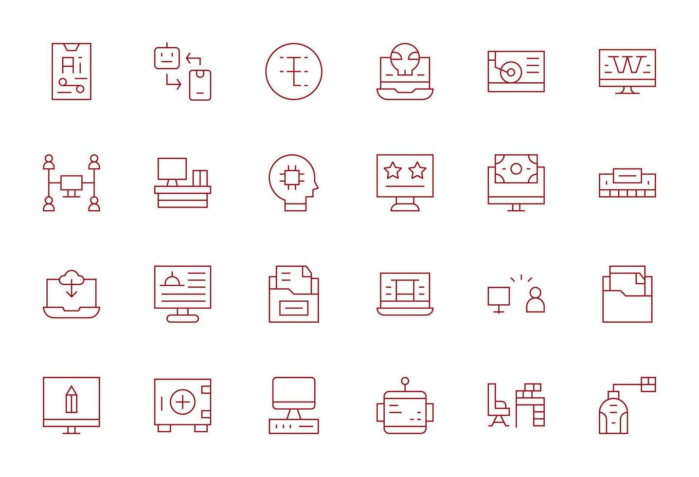 Computer Icon Collection featuring 24 Pixel Aligned 128x128 Thin Line Designs vector