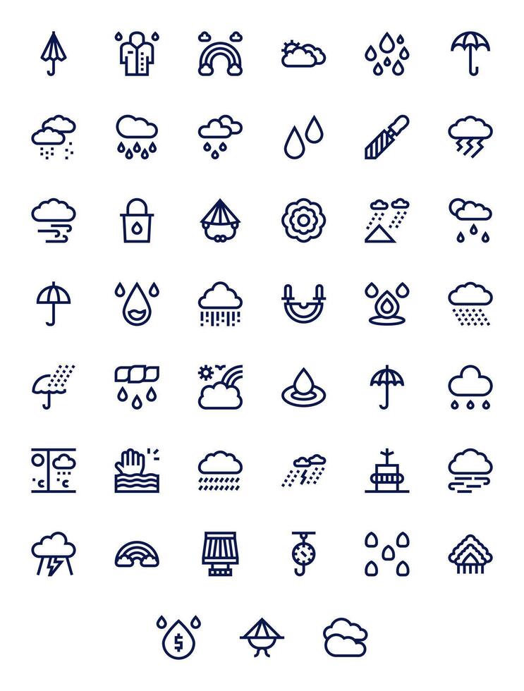 lluvia icono conjunto con 45 negrita línea alto resolución píxel optimizado gráficos vector