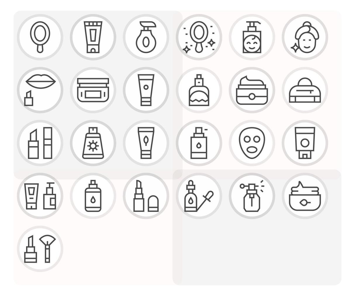 Cosmetic Grid Fitted Set with 25 High Resolution Regular Line Icons vector