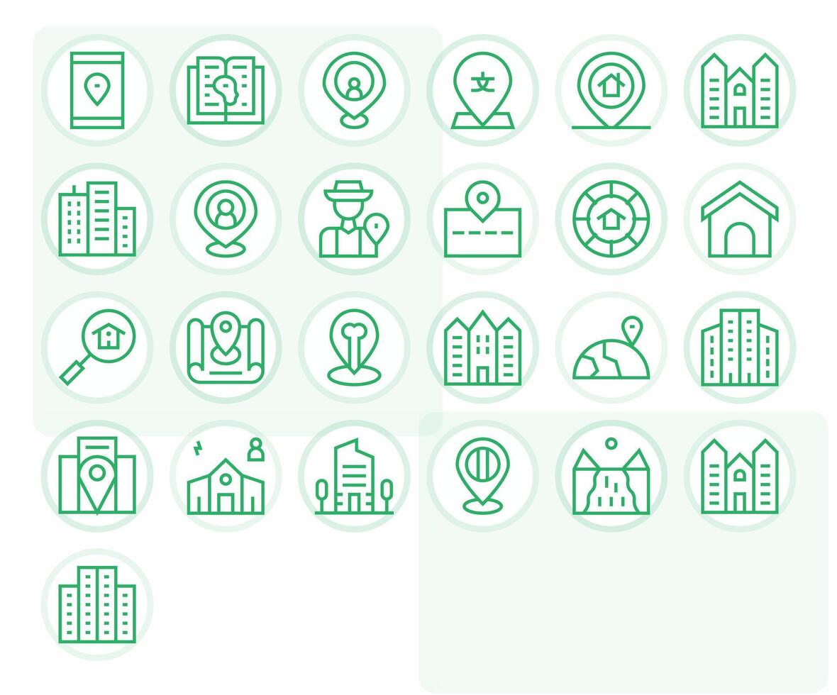 Neighborhood Visual Pack containing 25 Regular Line Pixel Optimized Icons vector