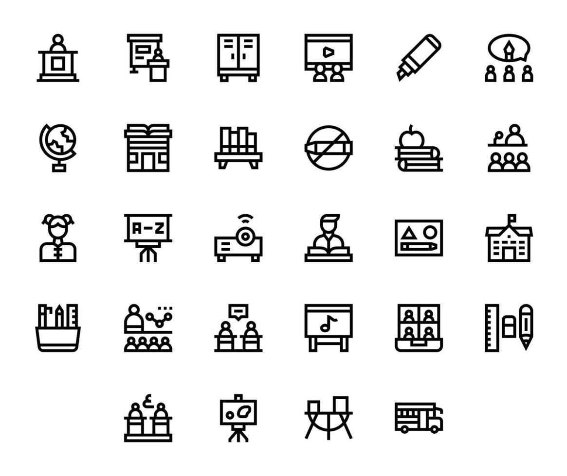 28 Bold Line Icons for Classroom in crisp 256x256 Grid Fitted resolution vector