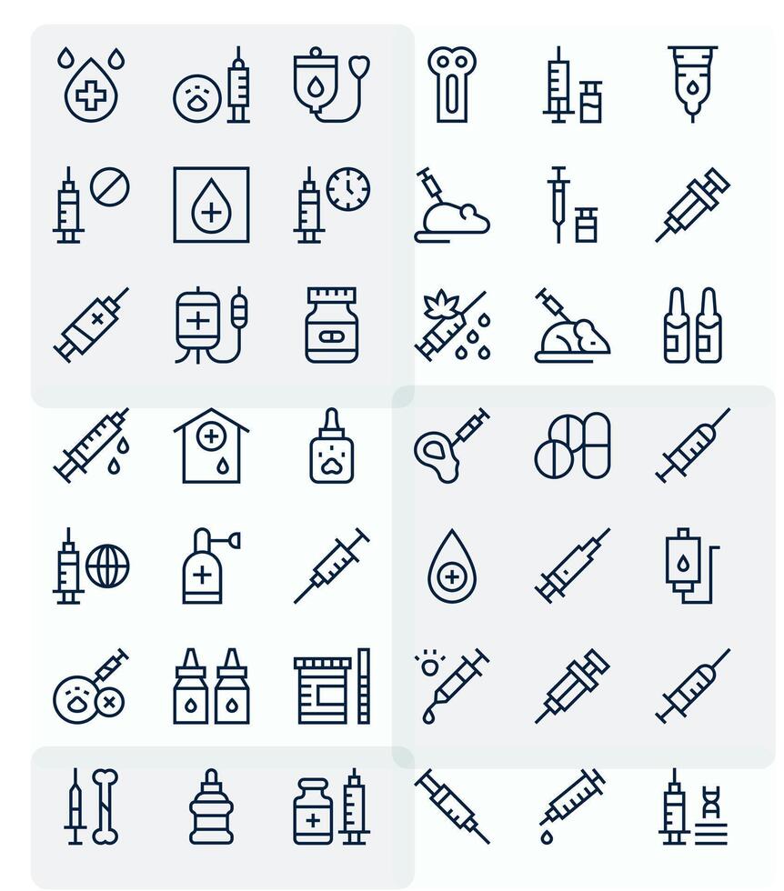 Injection Design Icons featuring 42 Detail Enhanced Regular Line Style vector