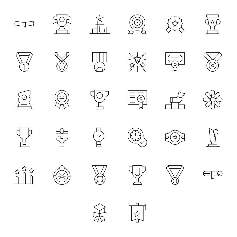 Accomplishment Comprehensive Bundle with 32 Pixel Optimized Thin Line High Resolution Icons vector