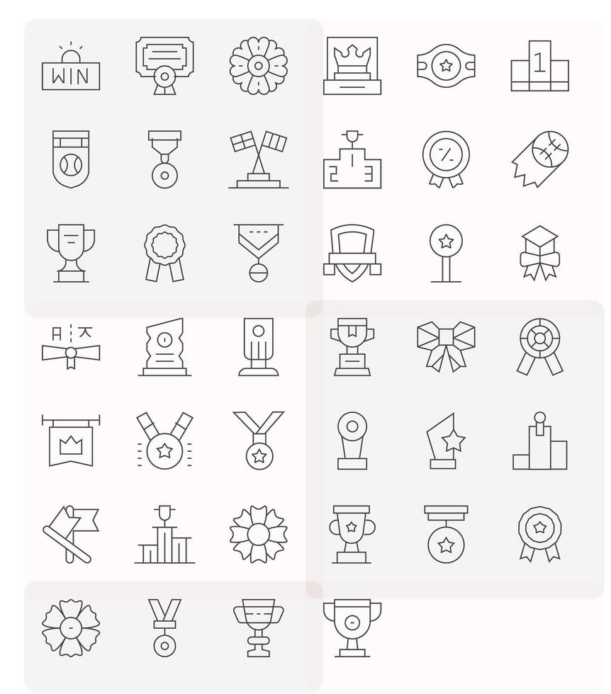 Trophy Visual Pack containing 40 Thin Line Pixel Optimized Icons vector