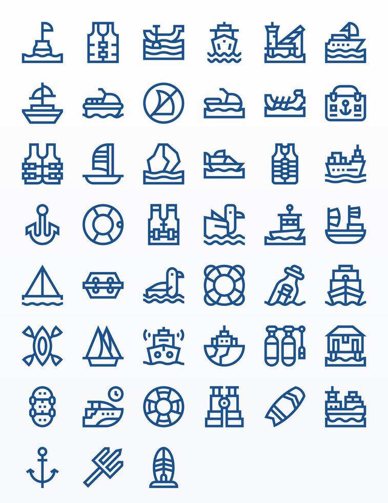 Nautical Icon Set with 45 Bold Line 256x256 Grid Fitted Graphics vector