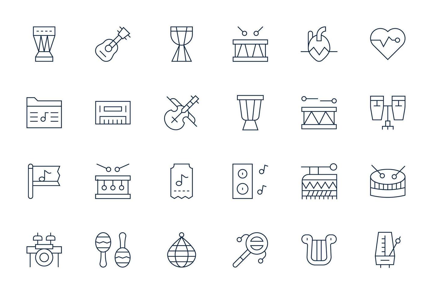 24 Retina Ready Icons for Rhythm in Pixel Aligned Thin Line Format vector