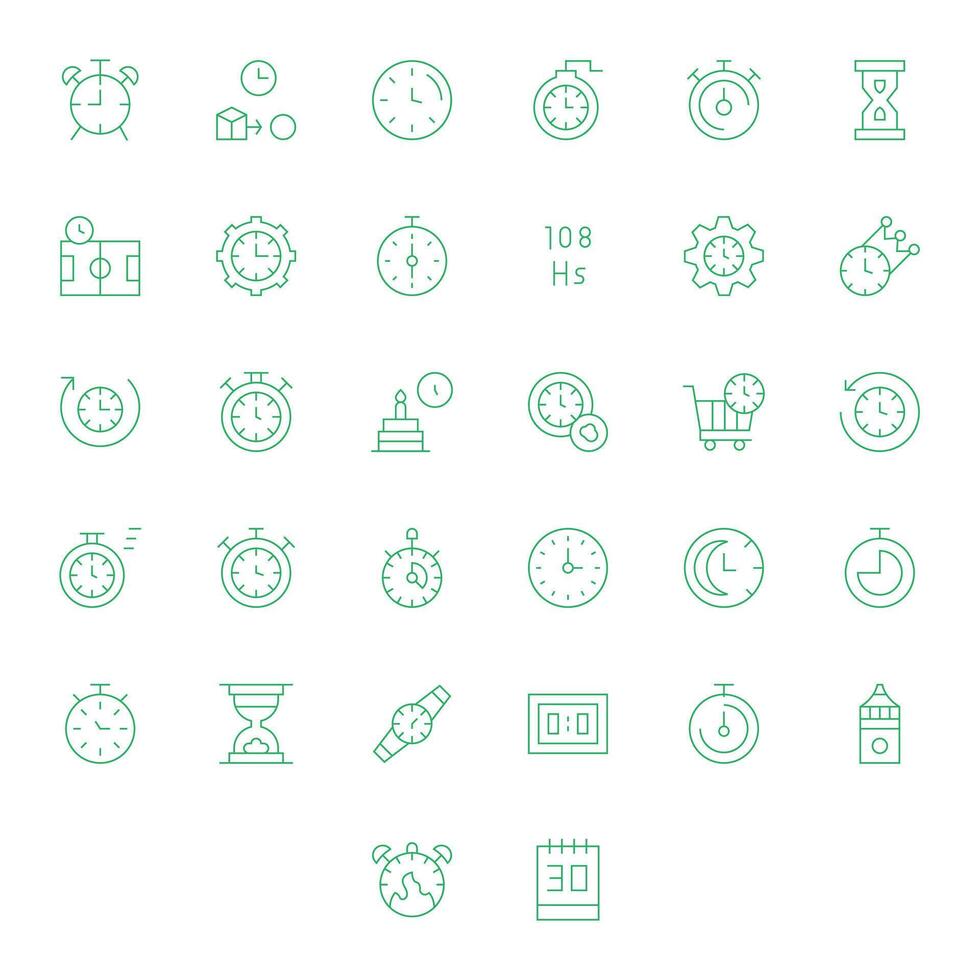 32 Grid Fitted Thin Line Icons from Countdown Collection vector