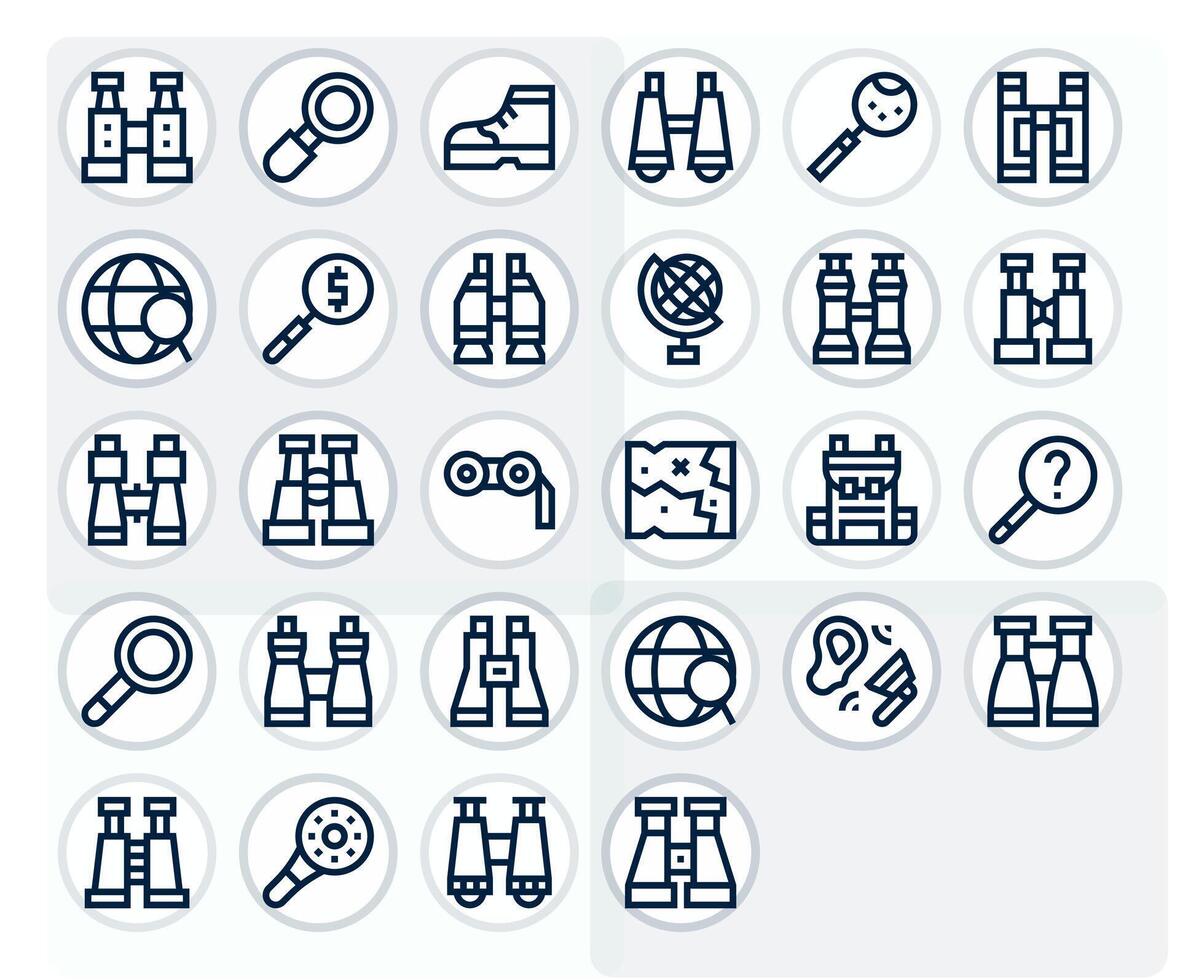 28 High Resolution Grid Fitted Icons for Explore in Bold Line Theme vector