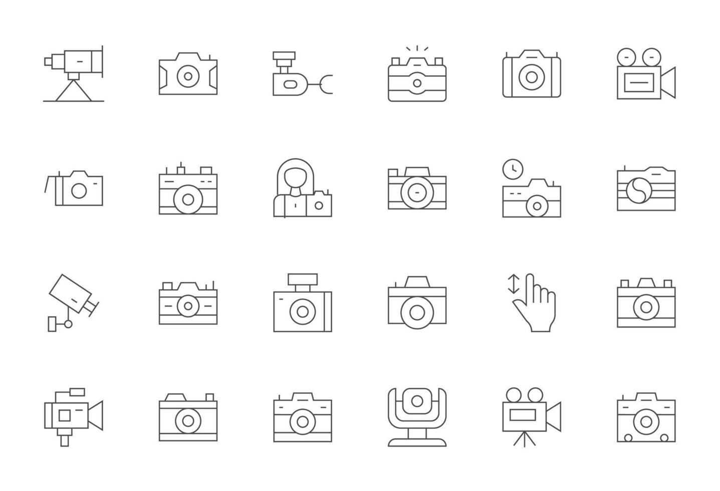Digital Camera Digital Pack containing 24 Grid Fitted Thin Line High Resolution Icons vector