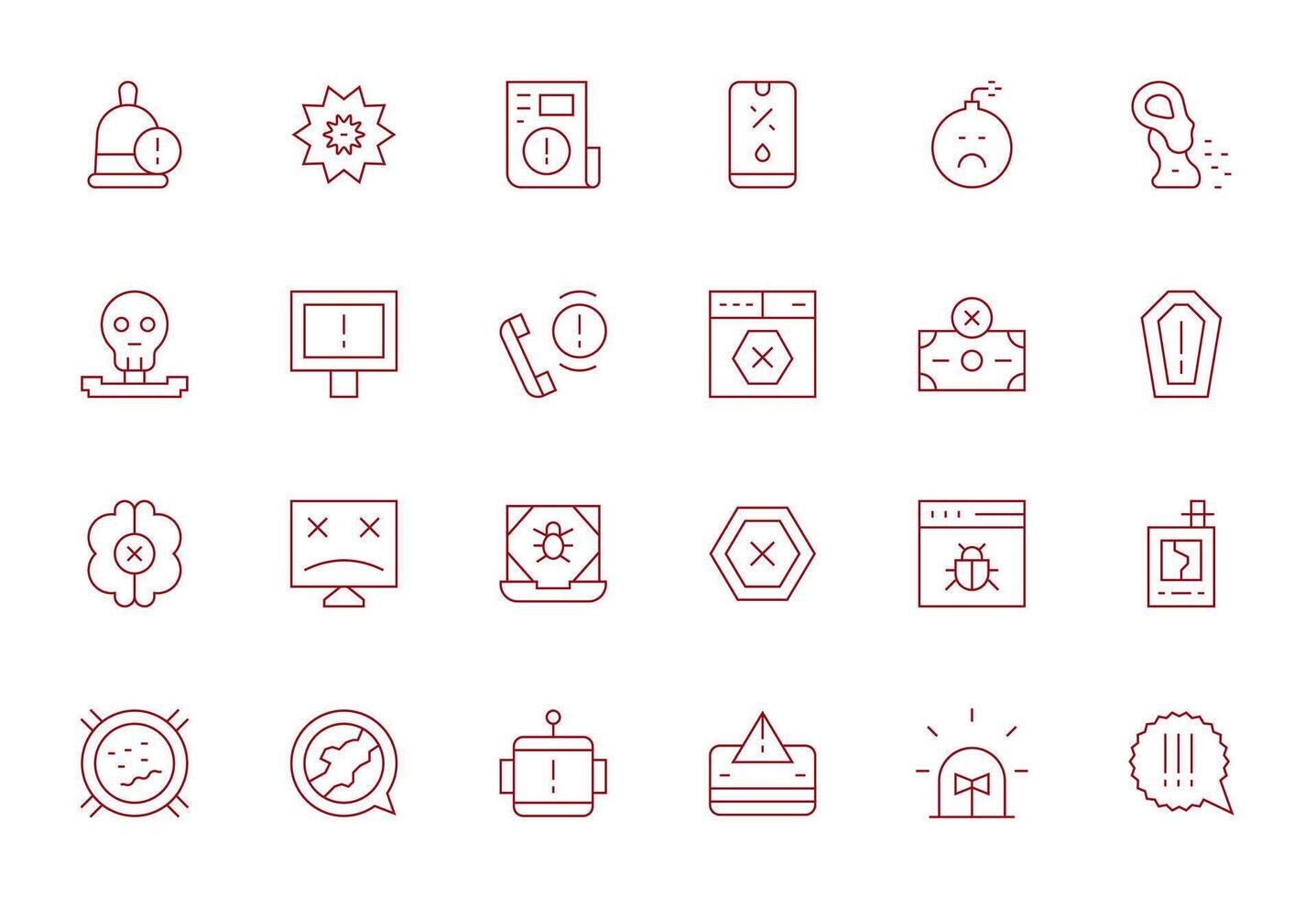 24 Icons inspired by Error in Editable High Resolution Thin Line quality vector