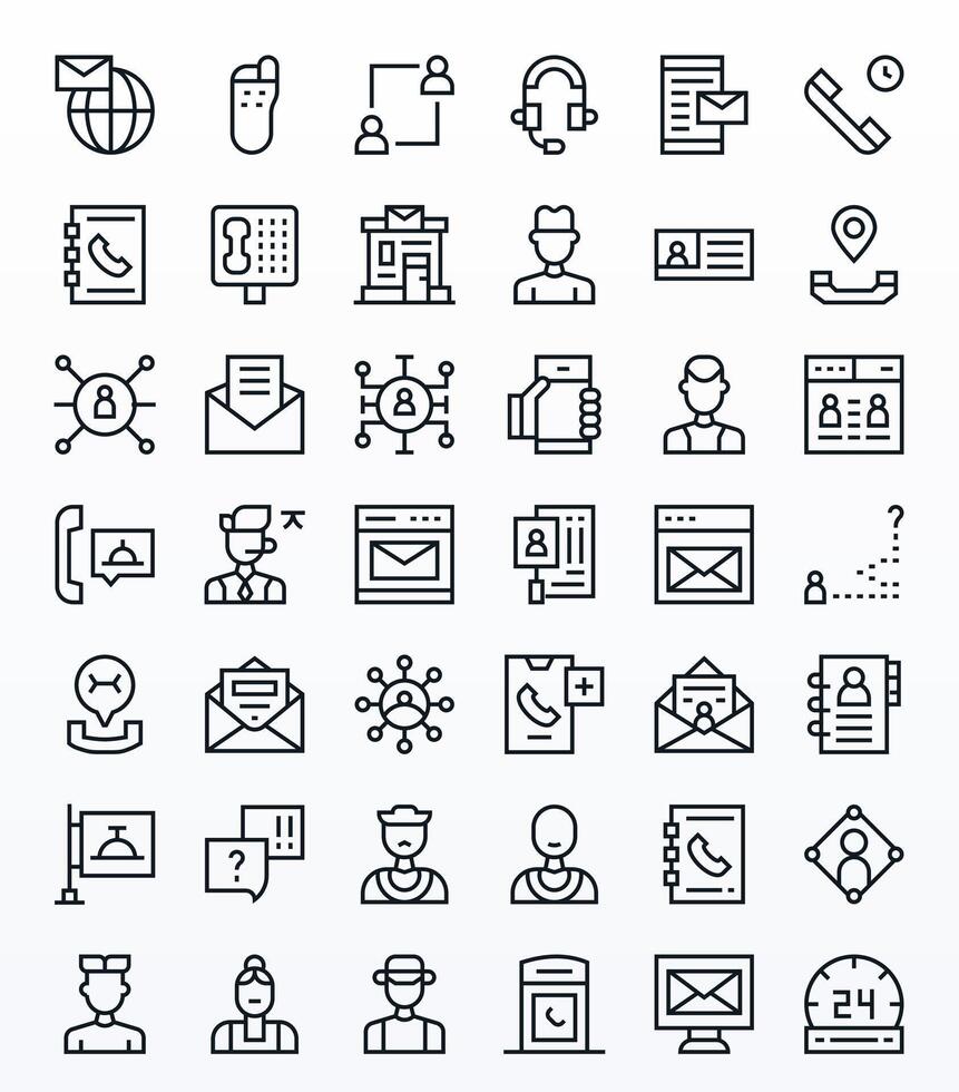 42 Pixel Optimized Regular Line Icons from Contact Collection vector