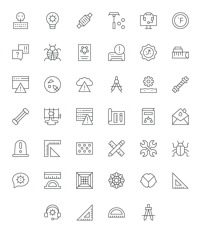 Technical Visual Pack containing 40 Thin Line Display Perfect Icons vector