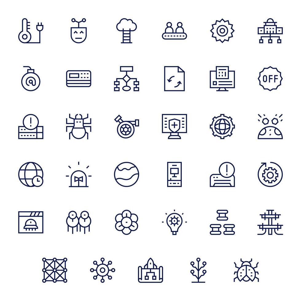 System Icon Collection with 35 High Resolution Regular Line Designs vector