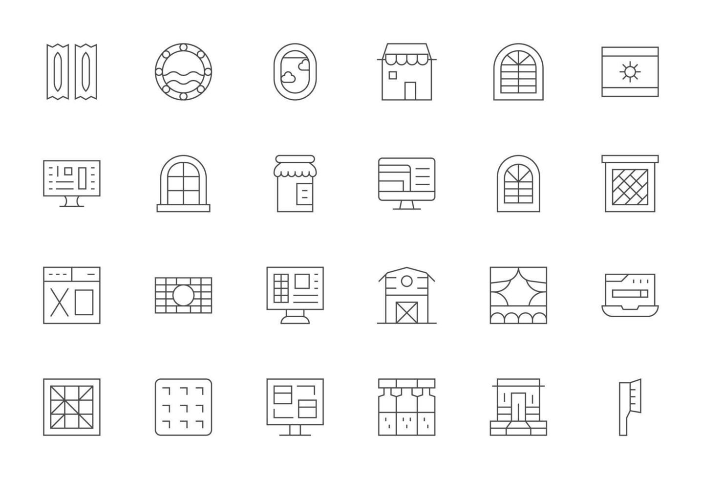 24 128x128 Thin Line Display Perfect Icons for Window Projects vector