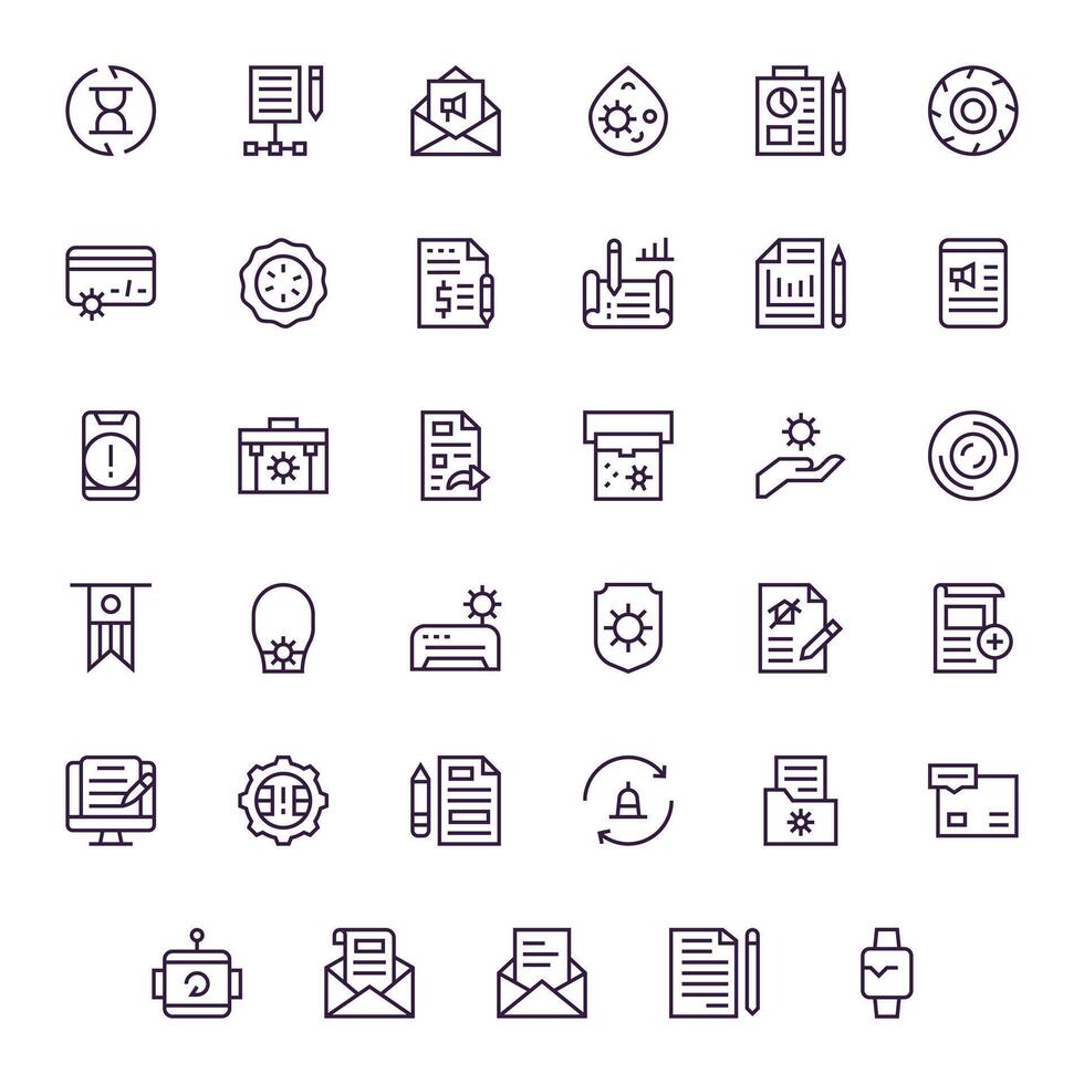 Update Icon Collection featuring 35 Pixel Aligned High Resolution Regular Line Designs vector