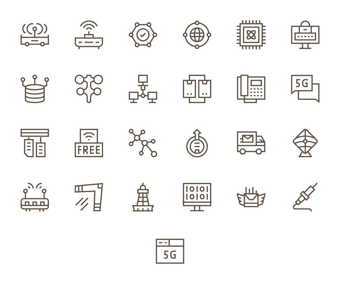 Data Transmission Professional Set with 25 Regular Line PIXEL Perfect High Resolution Icons vector