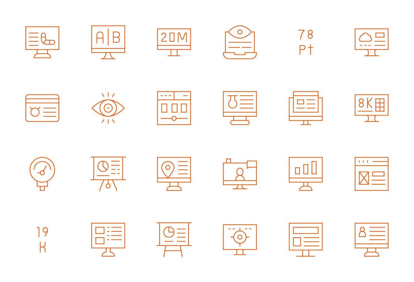 24 128x128 Delgado línea íconos optimizado para datos monitor píxel optimizado monitor vector
