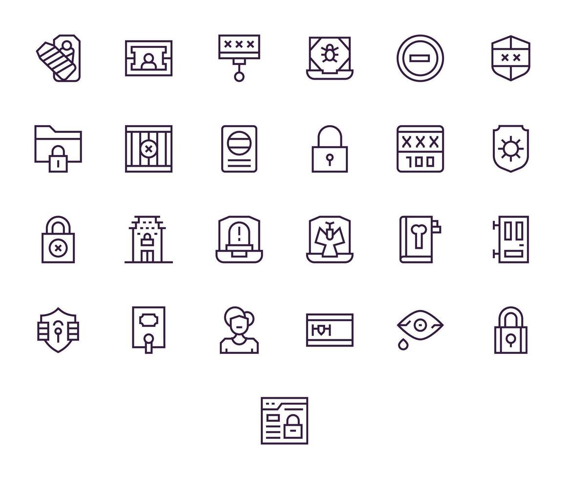 Locked Icon Library with 25 Regular Line 64x64 Pixel Optimized Designs vector