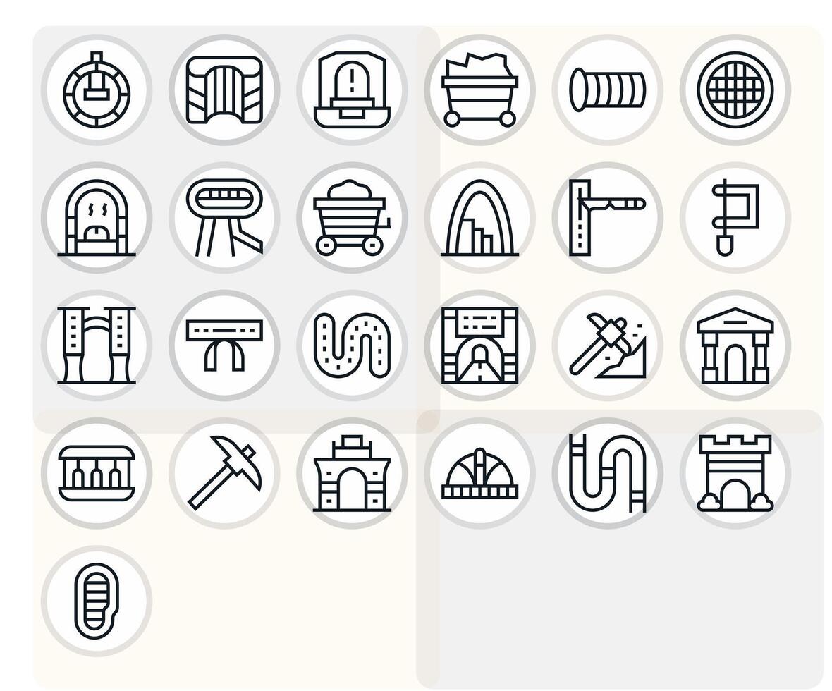 Tunnel Comprehensive Bundle with 25 Display Perfect Regular Line 128x128 Icons vector