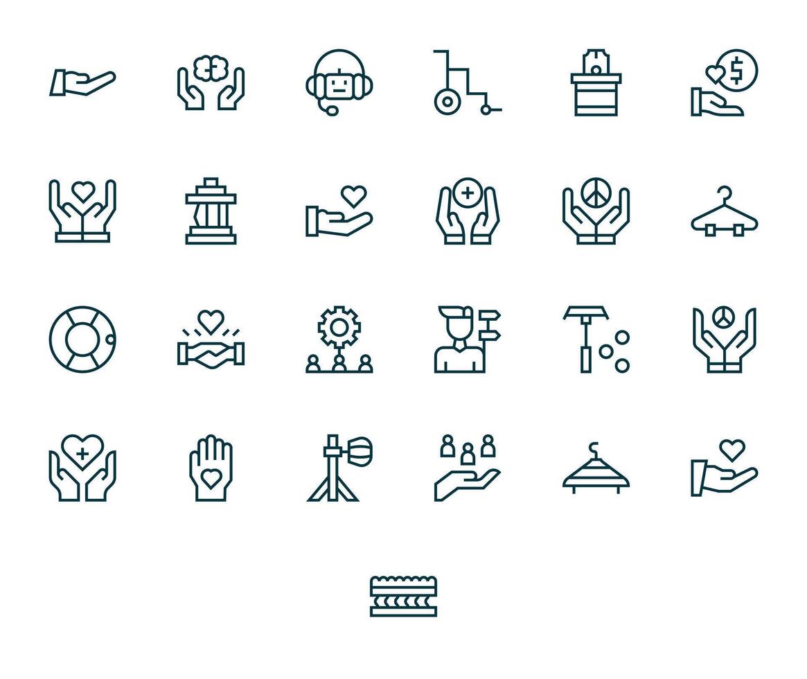 Support System Exclusive Set featuring 25 Regular Line Pixel Aligned High Resolution Icons vector