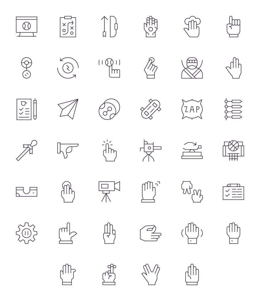 40 Thin Line Icons designed for Action in 64x64 PIXEL Perfect format vector