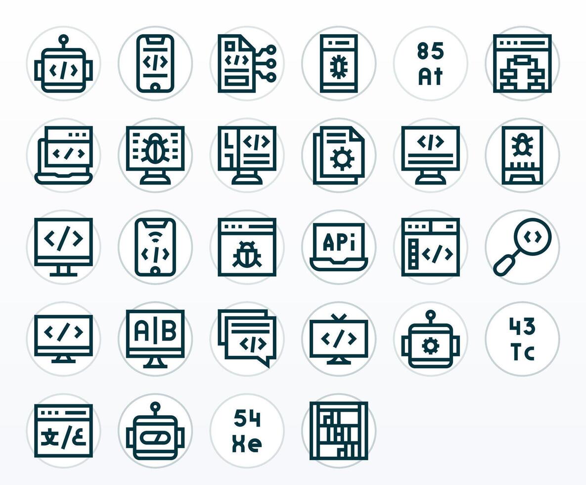28 Bold Line Grid Fitted Icons crafted for Programming 64x64 applications vector