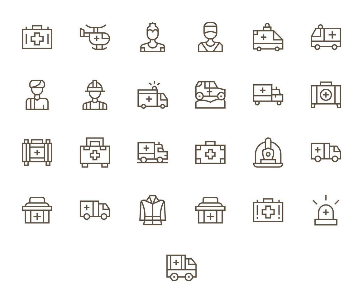 Paramedic Scalable Set featuring 25 Pixel Optimized Regular Line Retina Ready Icons vector