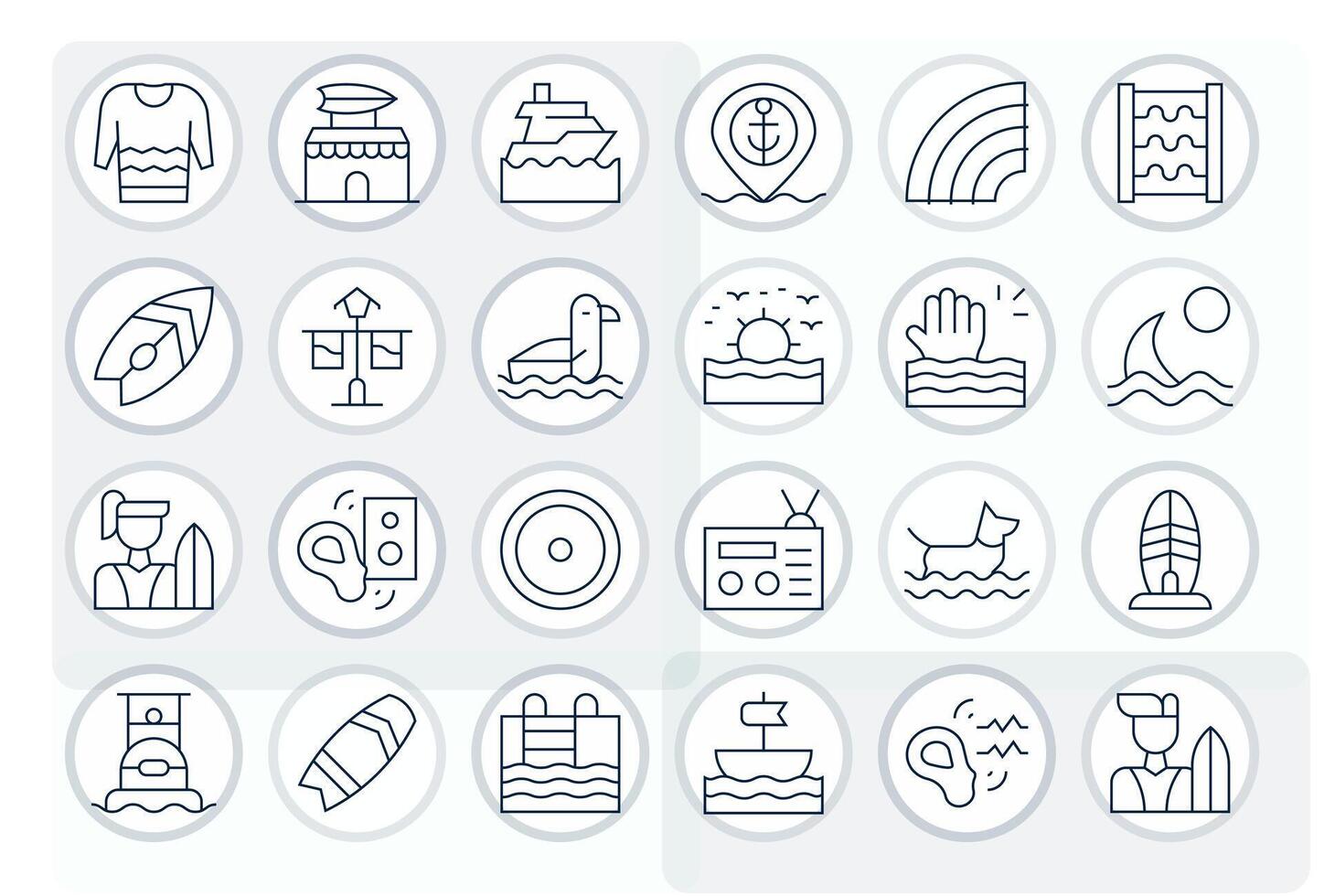 Waves Icon Set with 24 Thin Line 256x256 Pixel Aligned Graphics vector
