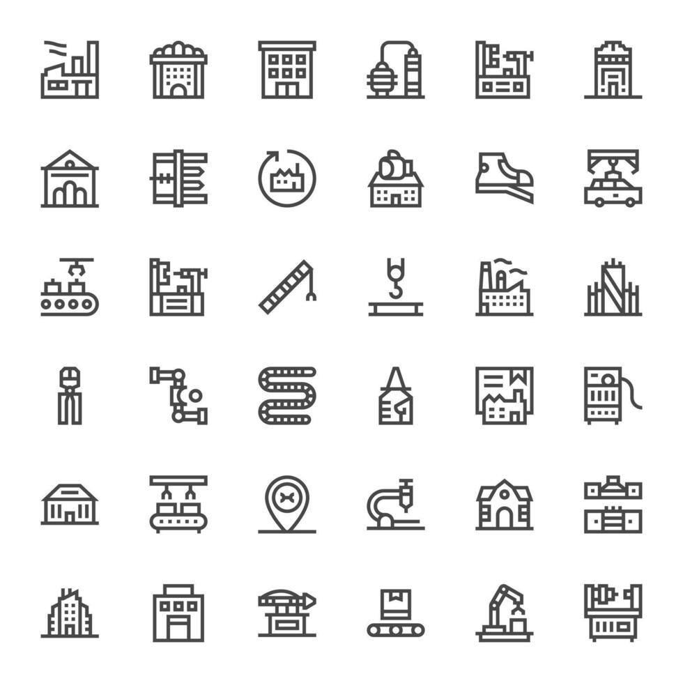 Factory Icon Set with 36 Bold Line 256x256 Pixel Aligned Graphics vector
