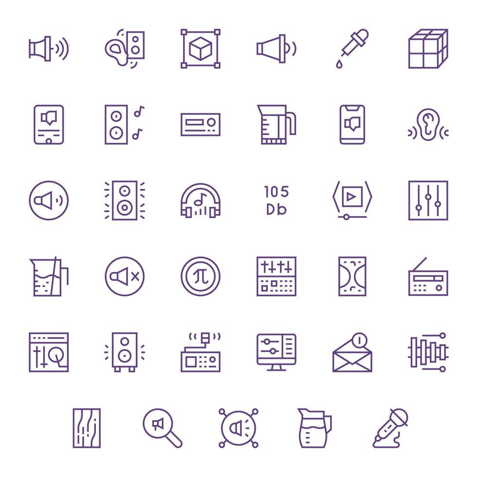 35 Regular Line Icons for Volume in crisp Retina Ready Pixel Optimized resolution vector