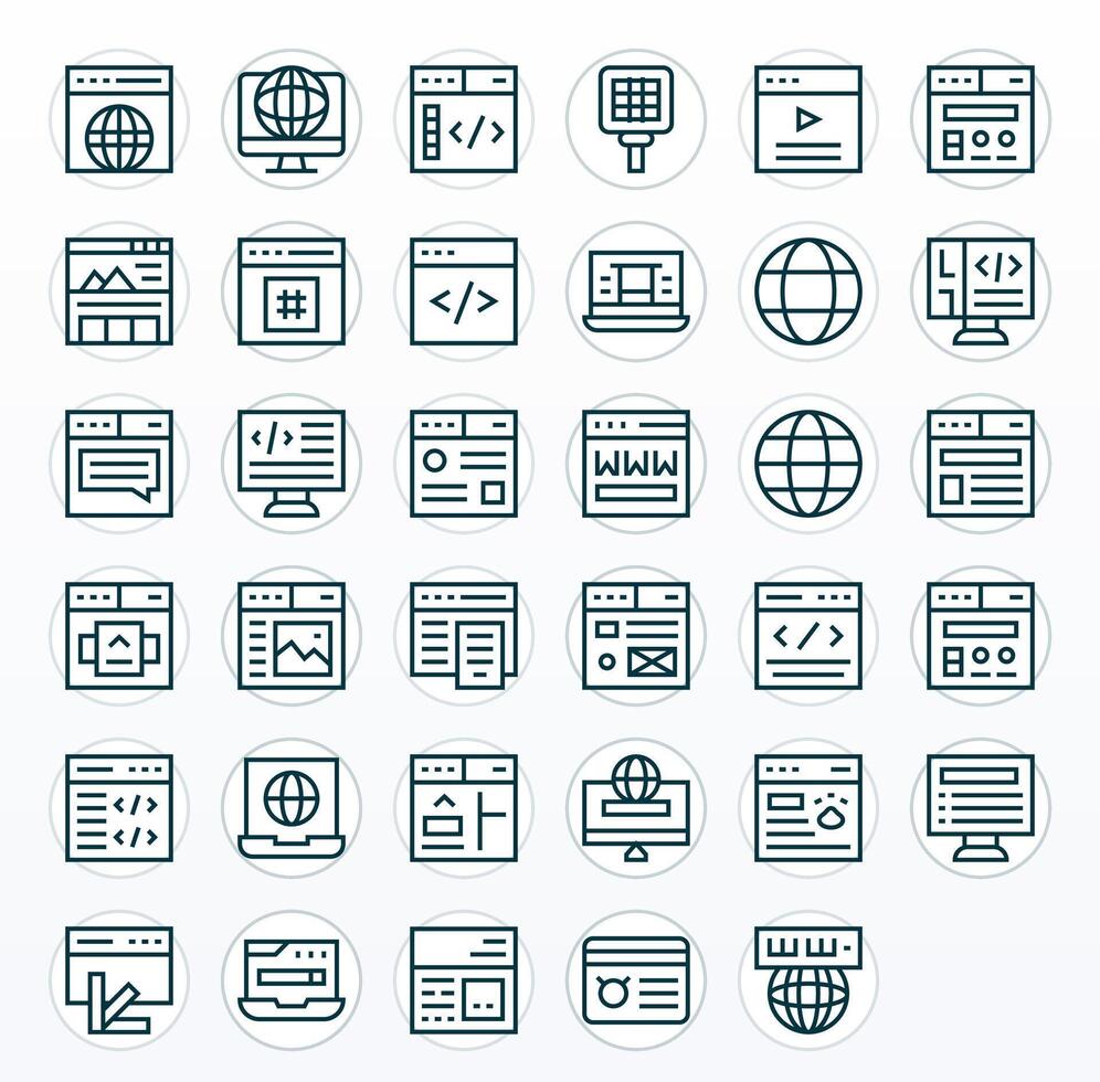 Browser Scalable Set featuring 35 Editable Regular Line 128x128 Icons vector