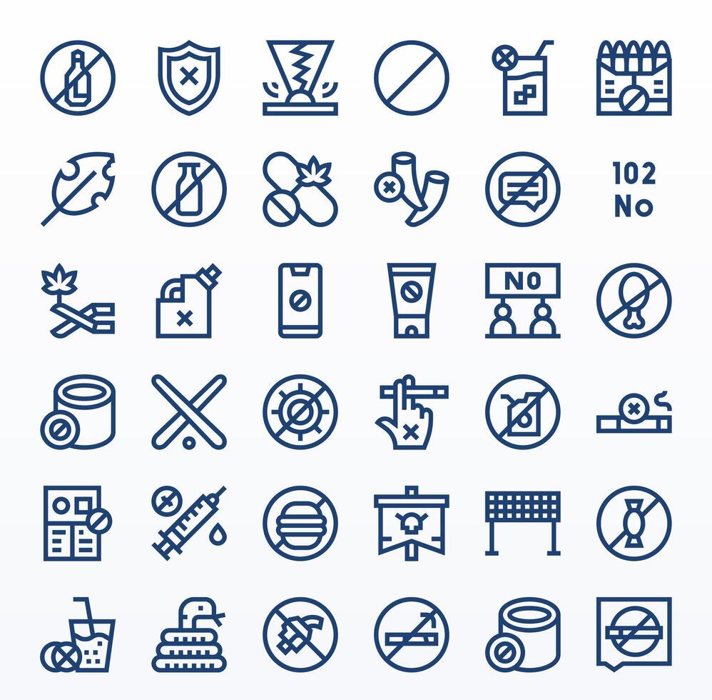 36 High Resolution Bold Line Icons optimized for Prohibition Grid Fitted display vector