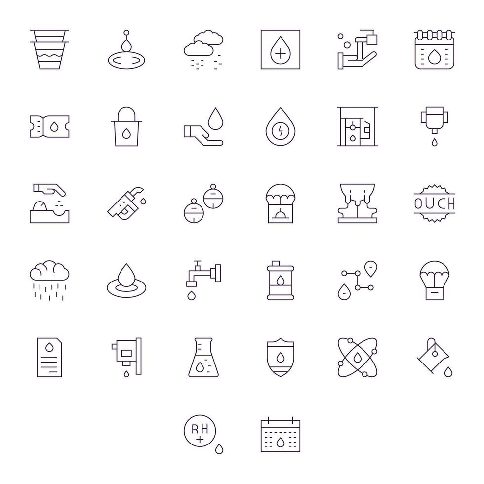 Thin Line Style Drop Icons with 32 Retina Ready Pixel Optimized Designs vector