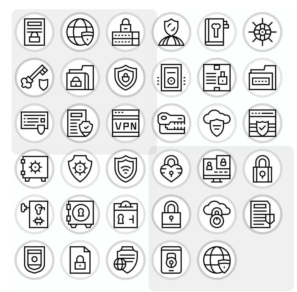 35 Regular Line Detail Enhanced Icons for Encryption Graphics vector