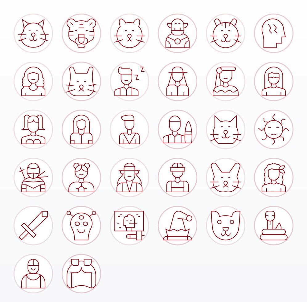 Thin Line Pixel Optimized Icons from Character Set with 32 64x64 Icons vector