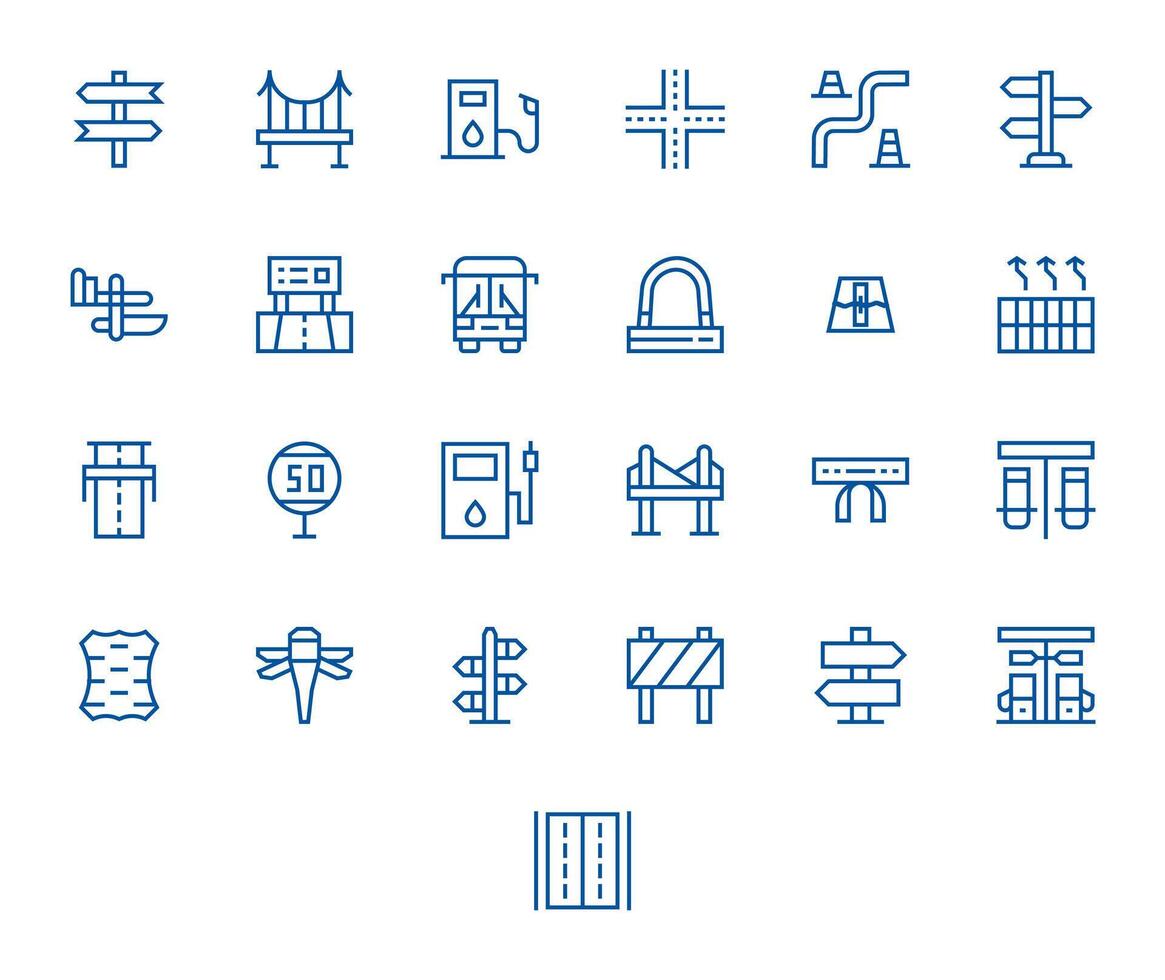 Highway Icon Toolkit featuring 25 Pixel Optimized Retina Ready Regular Line elements vector